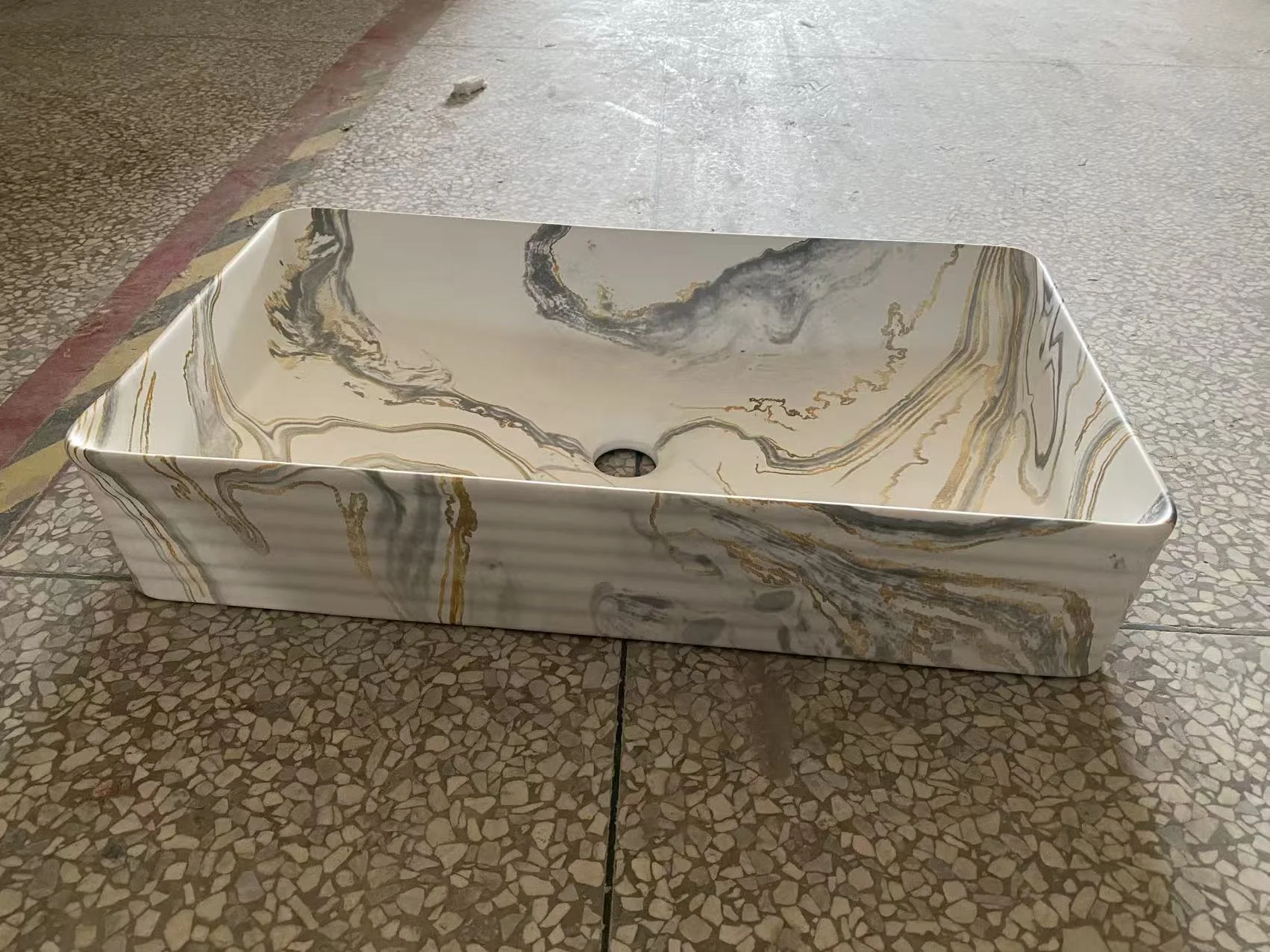 Rectangular Marble-Pattern Countertop Basin